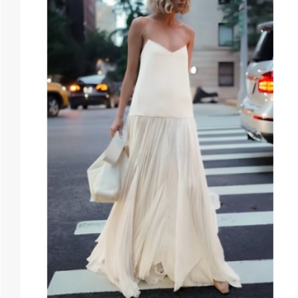 Dresses & Skirts - White Satin Bodice Pleated Hem Layered Spaghetti Dress Maxi Dress
